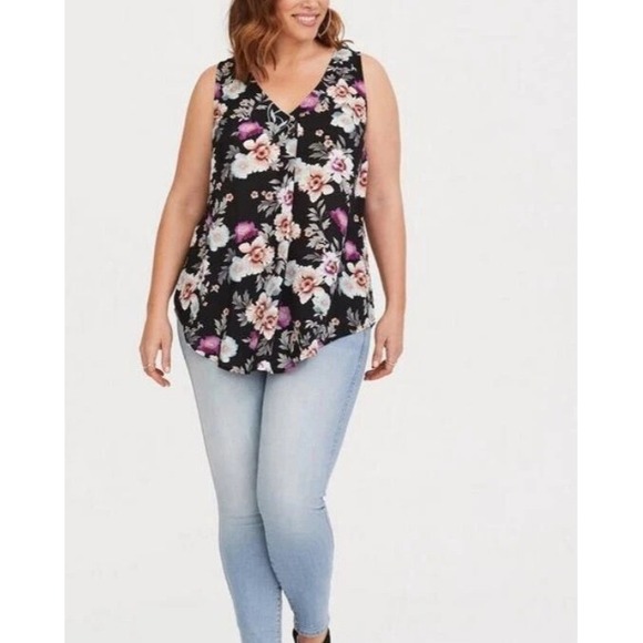 Torrid Georgette Single Pleat Front Chiffon Sleeveless Blouse Floral Plus Sz 2X - Picture 8 of 8